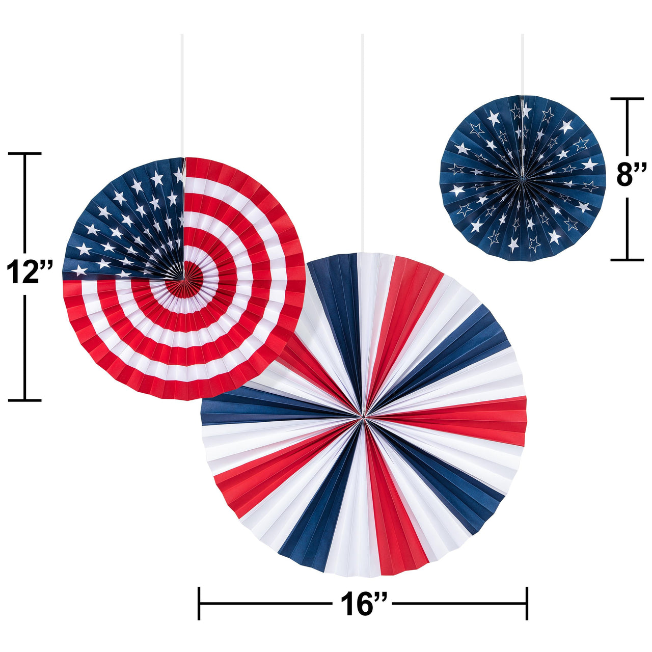 Bulk Case of Patriotic Fans PR 16" 12" 8"