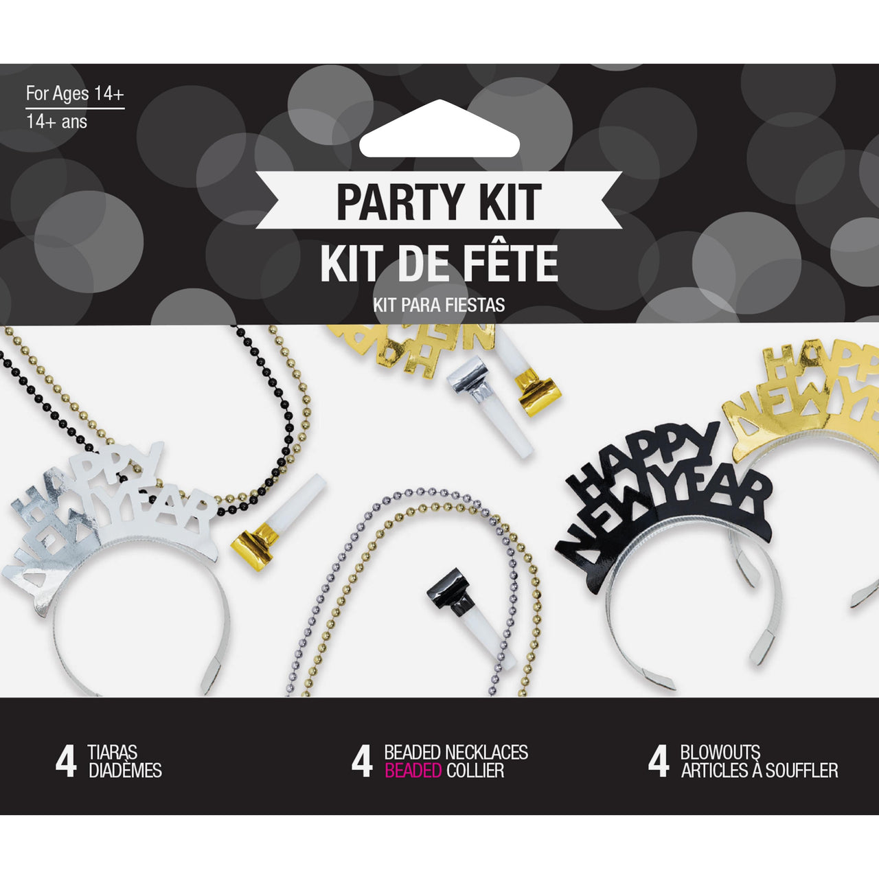 Bulk Case of Black Silver Gold New Year Wearables Kit for 4