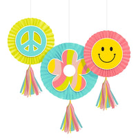 36ct Bulk Flower Power Paper Fans w/ Tassels