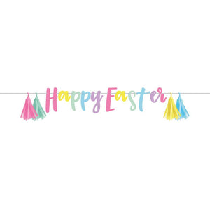 12ct Bulk "Happy Easter" Cardstock Banner w/ Tissue Tassels