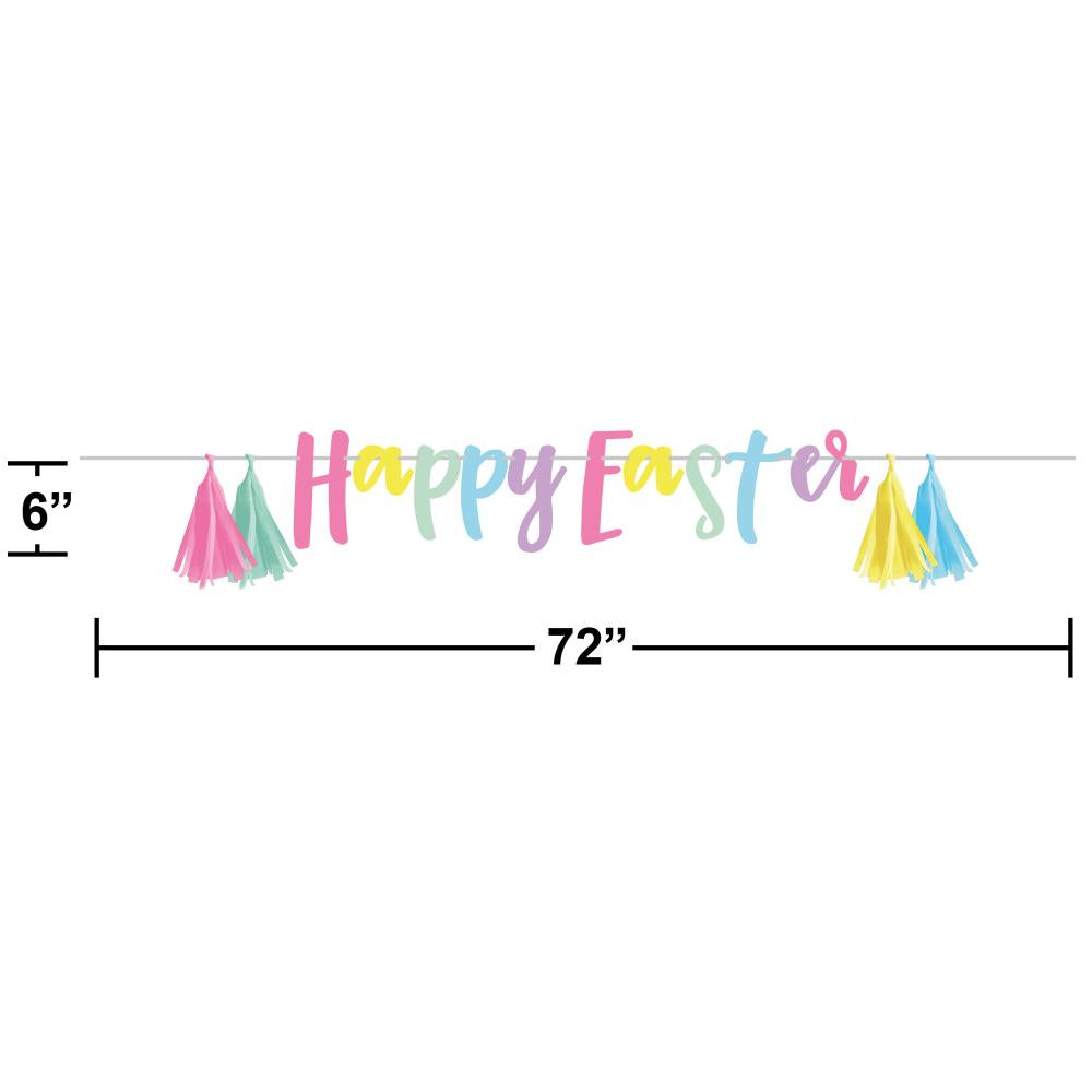 12ct Bulk "Happy Easter" Cardstock Banner w/ Tissue Tassels