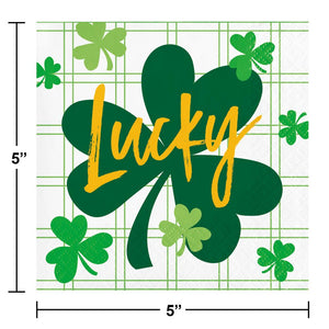 Shamrock and Roll "Lucky" 2 Ply Beverage Napkin, (Case of 192)