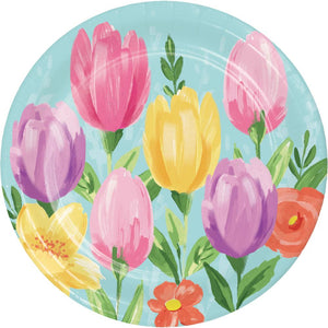 96ct Bulk Tulip Blooms Paper 7" Dessert Plate