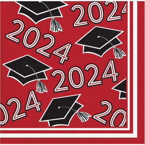 360ct Class of 2024 Classic Red 2-Ply Graduation Beverage Napkins