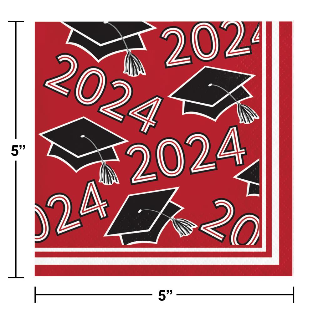 360ct Class of 2024 Classic Red 2-Ply Graduation Beverage Napkins