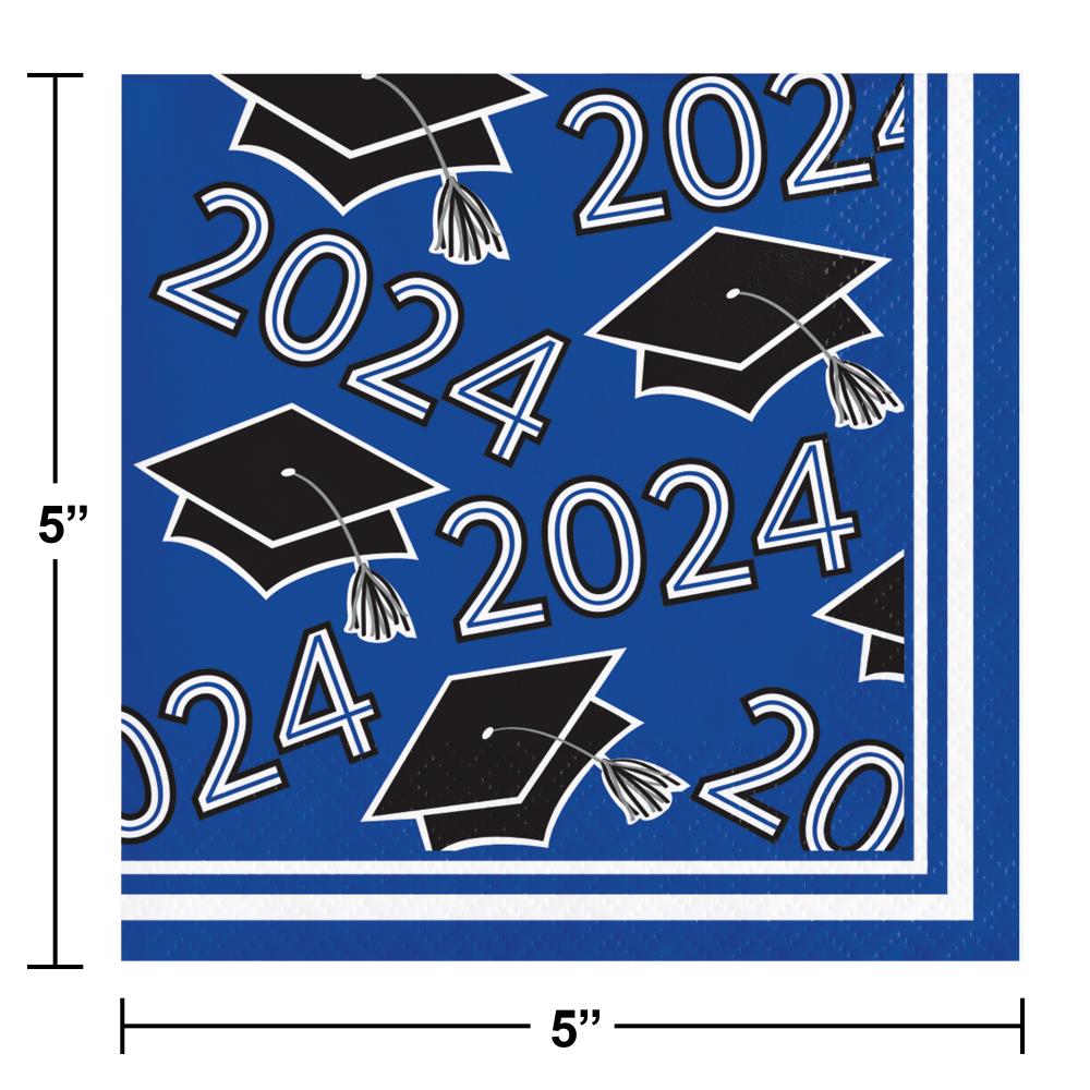 360ct Class of 2024 Cobalt Blue 2-Ply Graduation Beverage Napkins