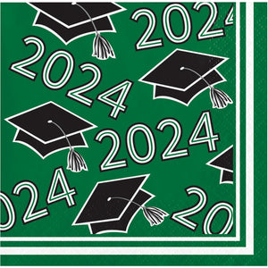 360ct Class of 2024 Emerald Green 2-Ply Graduation Beverage Napkins
