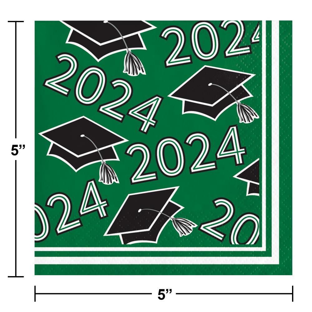 360ct Class of 2024 Emerald Green 2-Ply Graduation Beverage Napkins