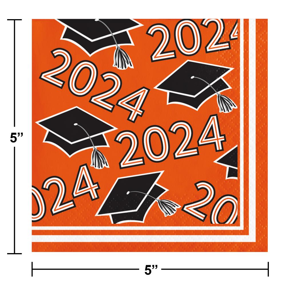 360ct Class of 2024 Orange Graduation 2-Ply Beverage Napkins