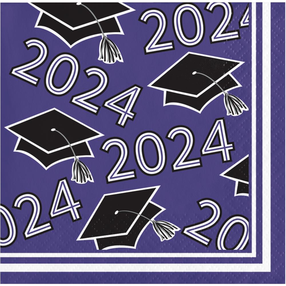 Creative Conveting Graduation Class of 2024 2Ply Beverage Napkin Purple  (360/Case)