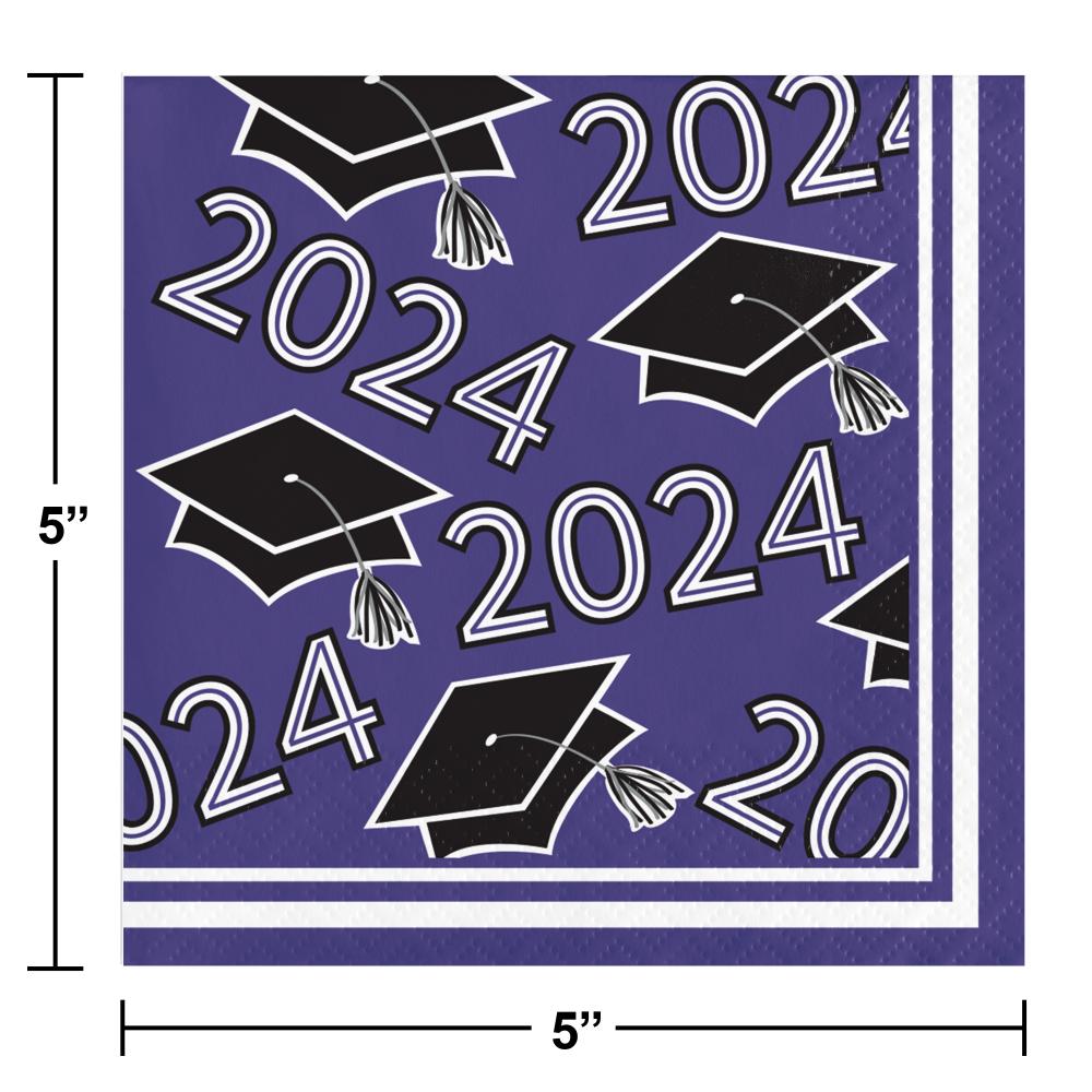 360ct Class of 2024 Purple Graduation 2-Ply Beverage Napkins