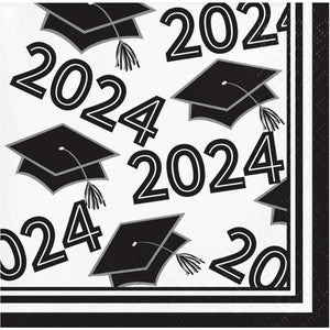 Bulk 360ct Class of 2024 White Graduation 2-Ply Beverage Napkins