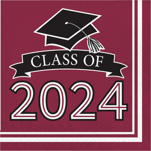 360ct Class of 2024 Burgundy 2-Ply Graduation Luncheon Napkins
