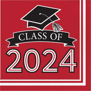 360ct Class of 2024 Classic Red 2-Ply Graduation Luncheon Napkins