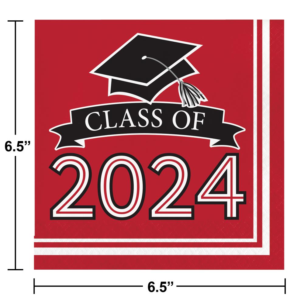360ct Class of 2024 Classic Red 2-Ply Graduation Luncheon Napkins