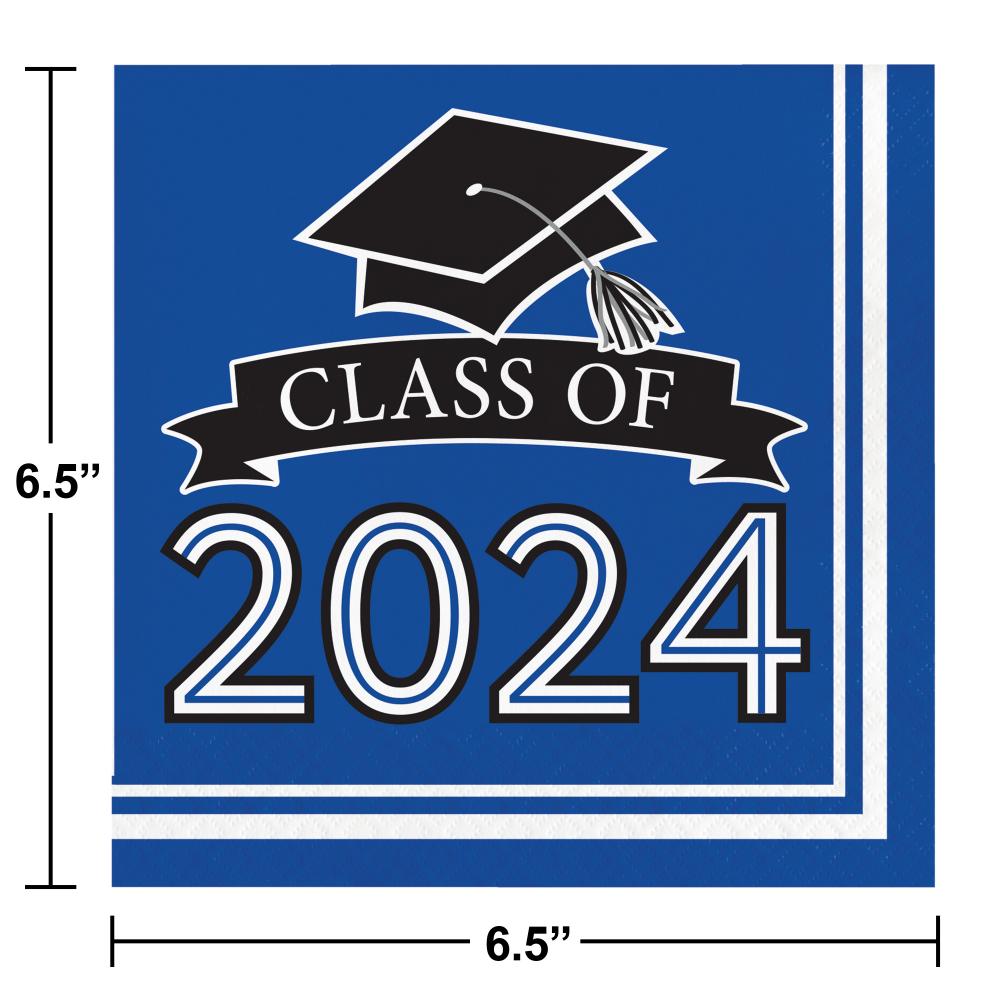 360ct Class of 2024 Cobalt Blue 2-Ply Graduation Luncheon Napkins