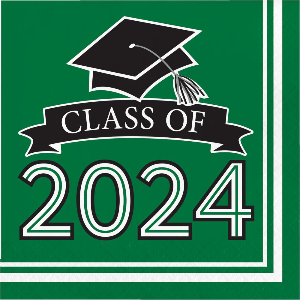 Creative Conveting Graduation Class of 2024 2Ply Luncheon Napkin Emerald Green  (360/Case)