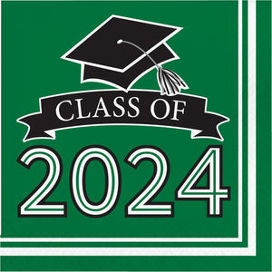 360ct Class of 2024 Emerald Green 2-Ply Graduation Luncheon Napkins