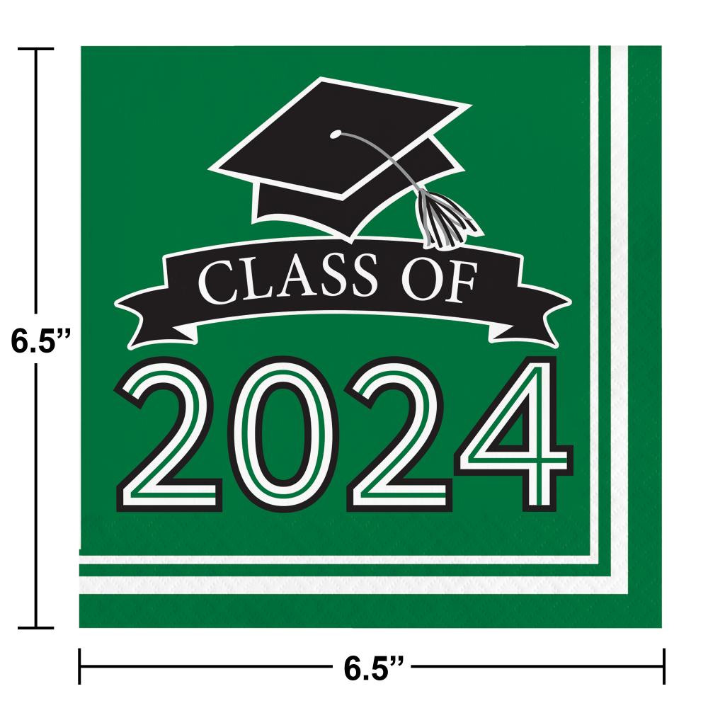 360ct Class of 2024 Emerald Green 2-Ply Graduation Luncheon Napkins