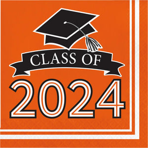 360ct Class of 2024 Orange 2-Ply Graduation Luncheon Napkins