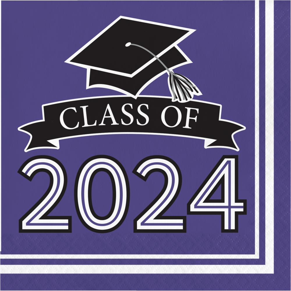 Creative Conveting Graduation Class of 2024 2Ply Luncheon Napkin Purple  (360/Case)