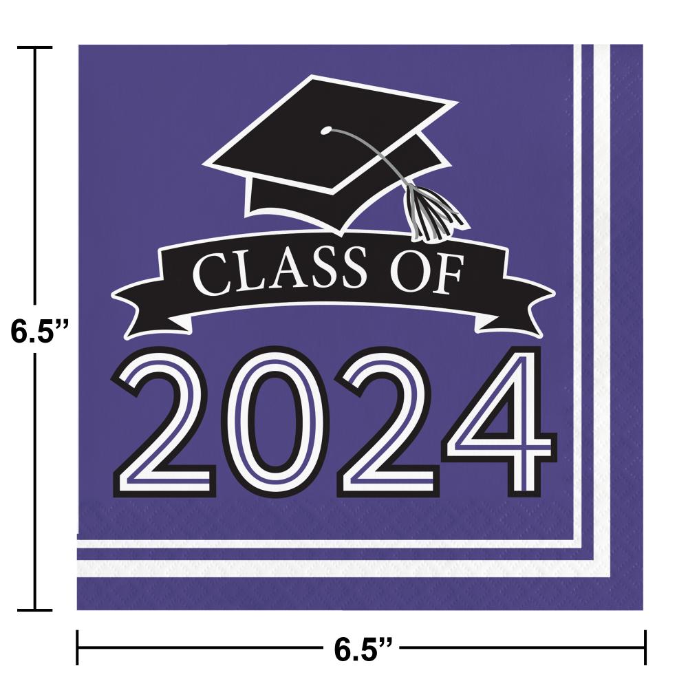 360ct Class of 2024 Purple 2-Ply Graduation Luncheon Napkins