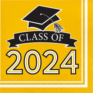 360ct Class of 2024 Yellow 2-Ply Graduation Luncheon Napkins