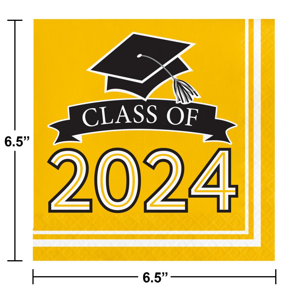 360ct Class of 2024 Yellow 2-Ply Graduation Luncheon Napkins