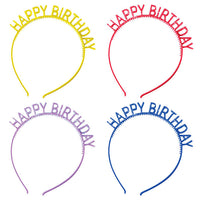 48ct Bulk Assorted Colors Happy Birthday Headbands with Glitter