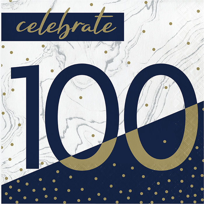 192ct Bulk Navy and Gold 100th Birthday Luncheon Napkins