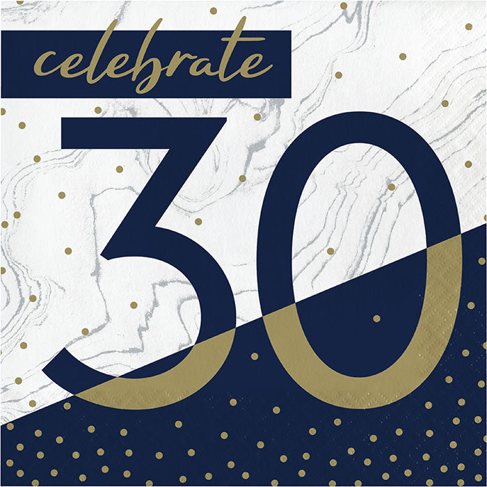 192ct Bulk Navy and Gold 30th Birthday Luncheon Napkins