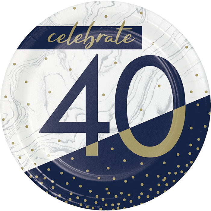 96ct Bulk Navy and Gold 40th Birthday Dessert Plates