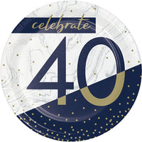 96ct Bulk Navy and Gold 40th Birthday Dessert Plates