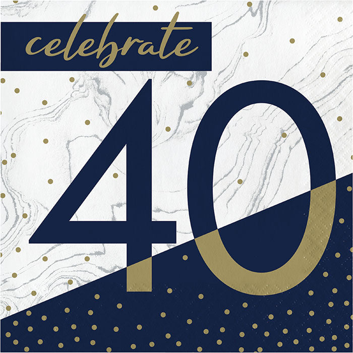 192ct Bulk Navy and Gold 40th Birthday Luncheon Napkins