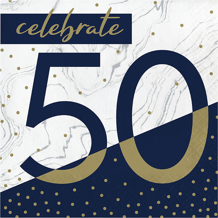 192ct Bulk Navy and Gold 50th Birthday Luncheon Napkins