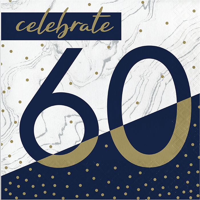 192ct Bulk Navy and Gold 60th Birthday Luncheon Napkins