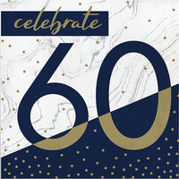 192ct Bulk Navy and Gold 60th Birthday Luncheon Napkins