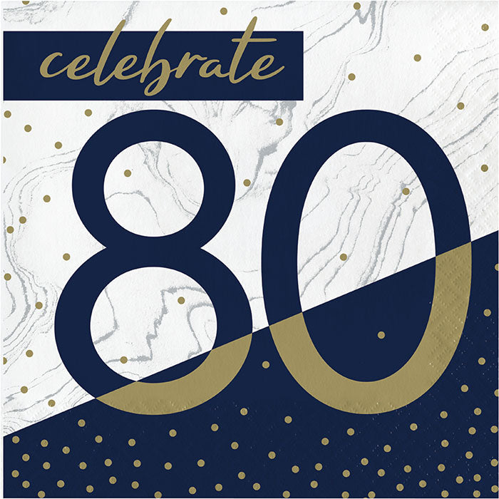 192ct Bulk Navy and Gold 80th Birthday Luncheon Napkins