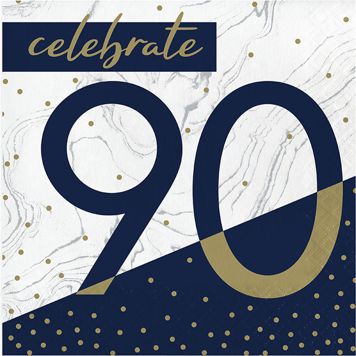 192ct Bulk Navy and Gold 90th Birthday Luncheon Napkins