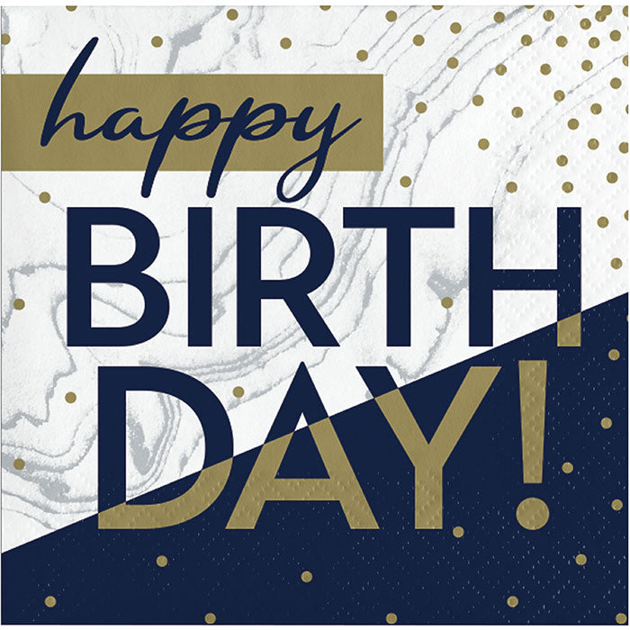 192ct Bulk Navy and Gold Birthday Beverage Napkins