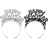50ct Bulk New Year's Eve Black and Silver Foil Glitter Tiaras