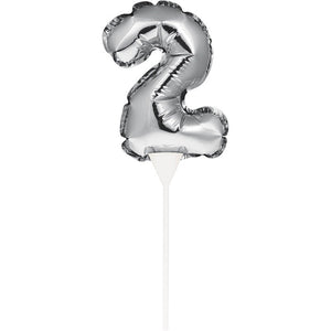 12ct Bulk Silver 2 Number Balloons Cake Toppers