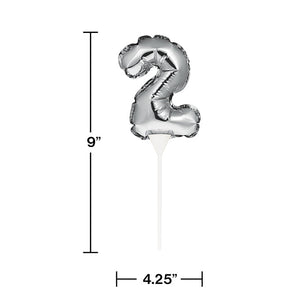 12ct Bulk Silver 2 Number Balloons Cake Toppers