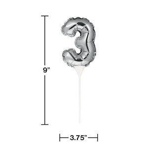 Silver 3 Number Balloon Cake Topper Party Decoration