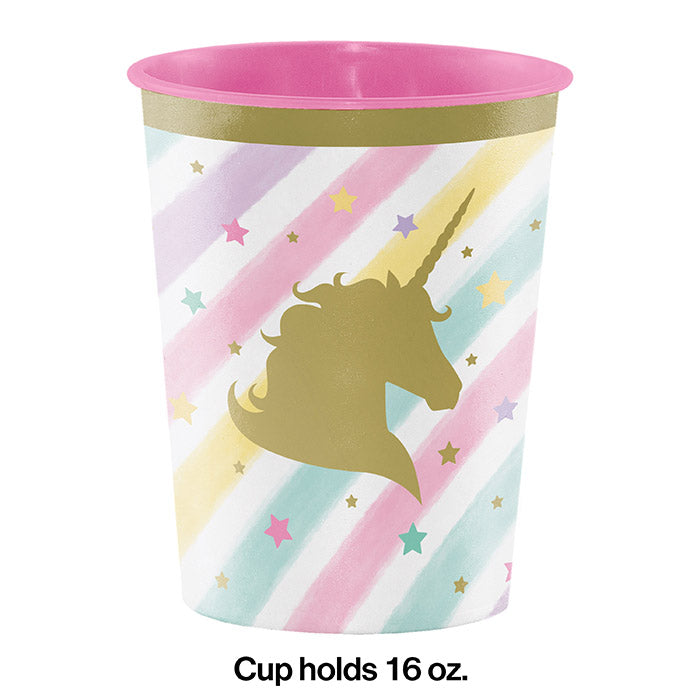12ct Bulk Sparkle Unicorn 16 oz Plastic Keepsake Cups