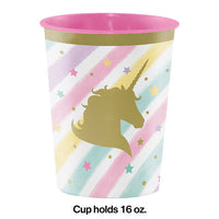 12ct Bulk Sparkle Unicorn 16 oz Plastic Keepsake Cups