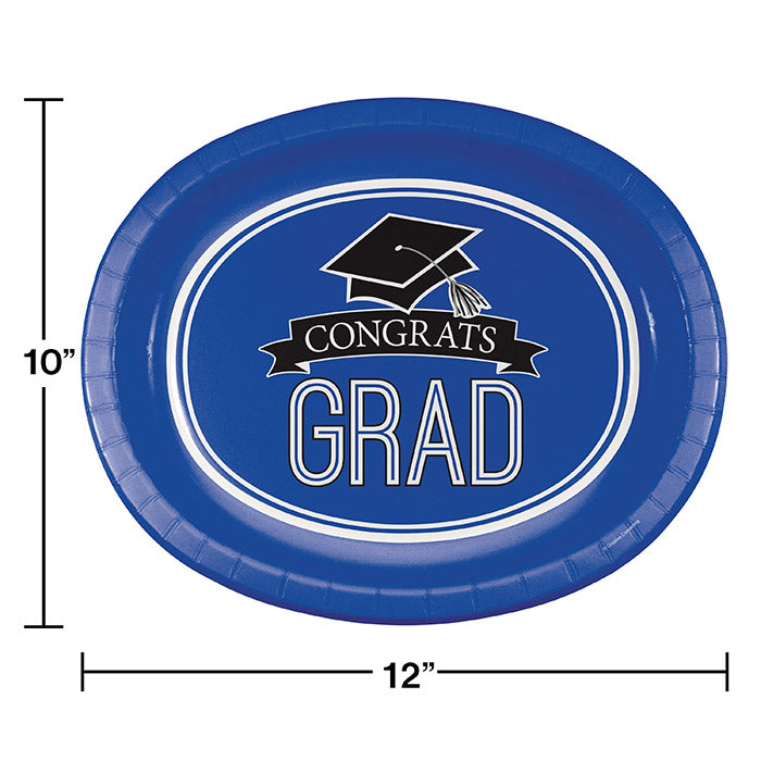 96ct Bulk Graduation School Spirit Blue Oval Plates