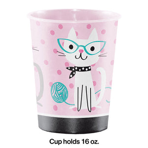 12ct Bulk Purr-fect Cat Party 16 oz Plastic Keepsake Cups