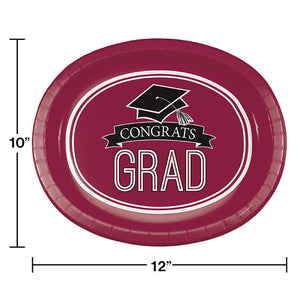 Graduation School Spirit Burgundy Red Oval Platters, 10" X 12", 8 ct Party Decoration