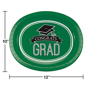 Graduation School Spirit Green Oval Platters, 10" X 12", 8 ct Party Decoration